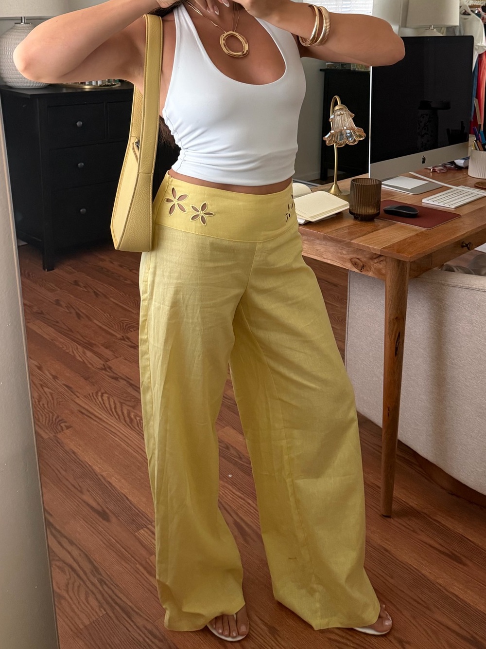 Alamara Yellow Floral Detail Wide Leg Pants